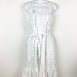 Gap Women’s White Cotton Eyelet Sleeveless Tie Waist Midi Dress Size Small